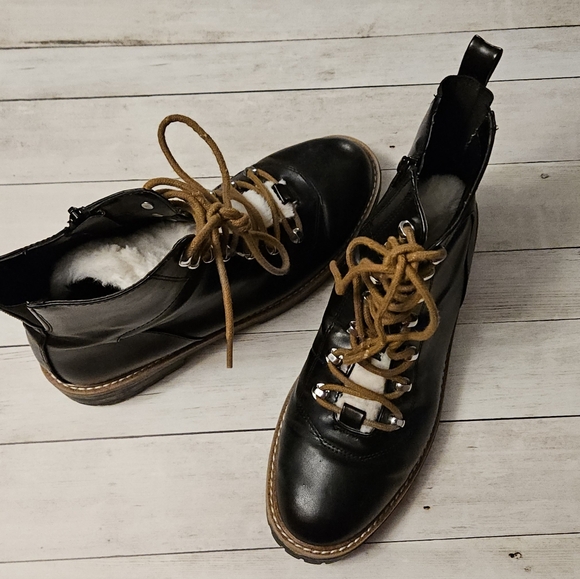 Target Shoes - Black Faux Leather Women's Boots With Fauz Fur